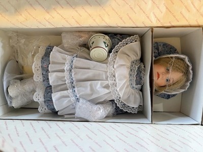 Georgetown Collection Porcelain Girl Doll Mary Blonde Straight Hair Blue Dress