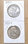 1943-D Walking Liberty & 1959-D Franklin Half Dollar – 90% Silver US Coins