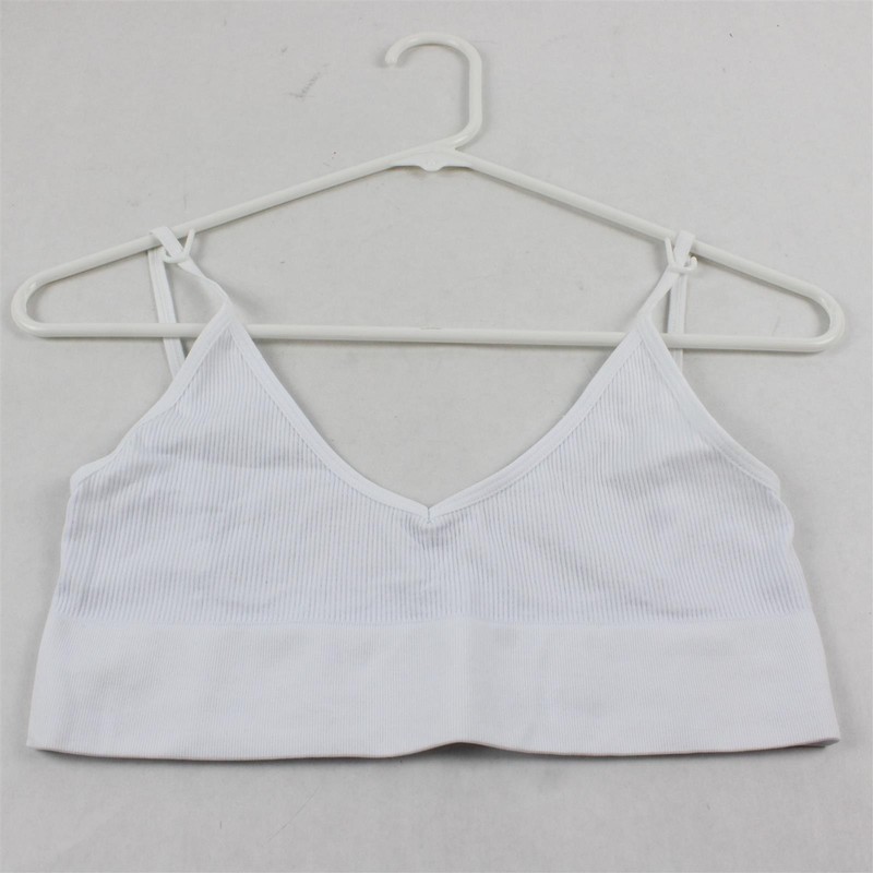 Women's White Wireless V-Neck Bralette with Spaghetti Straps Size M/L
