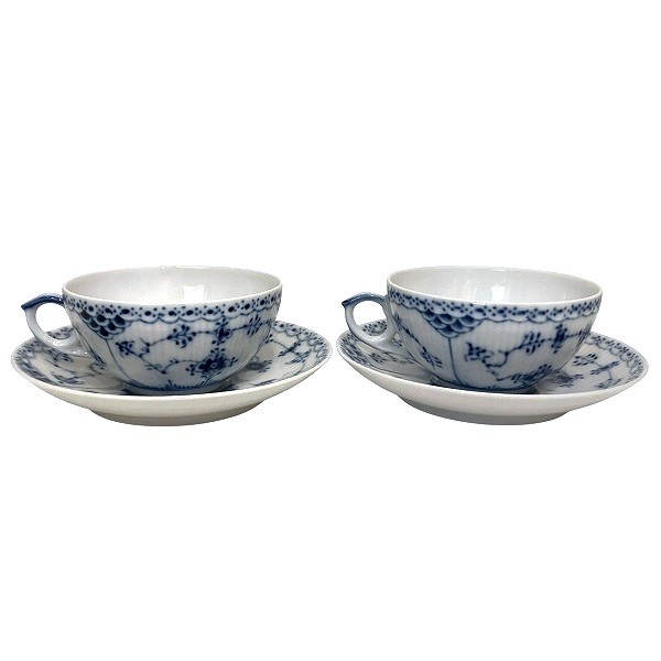 sl.ro Royal Copenhagen Blue Fluted Half Lace Teacup & Saucer Free