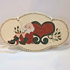 Hand painted Vintage Santa Christmas Sign Santa Folk Art Hanging Wall Decor
