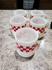 Vintage Ralston Purina Red Checkered Milk Glass Coffee Mug Set Of 5