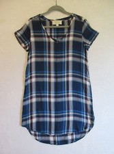 Cloth & Stone Dress Women's Size Small Blue Plaid V-Neck Short Sleeve Viscose