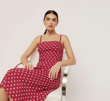 NWT Reformation Afternoon Dress Campari Red Polka Dot Size 0 SOLD OUT at Ref
