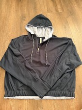 Athleta Ascend Warm Up Hoodie Navy Blue Half Zip Cropped Pullover M