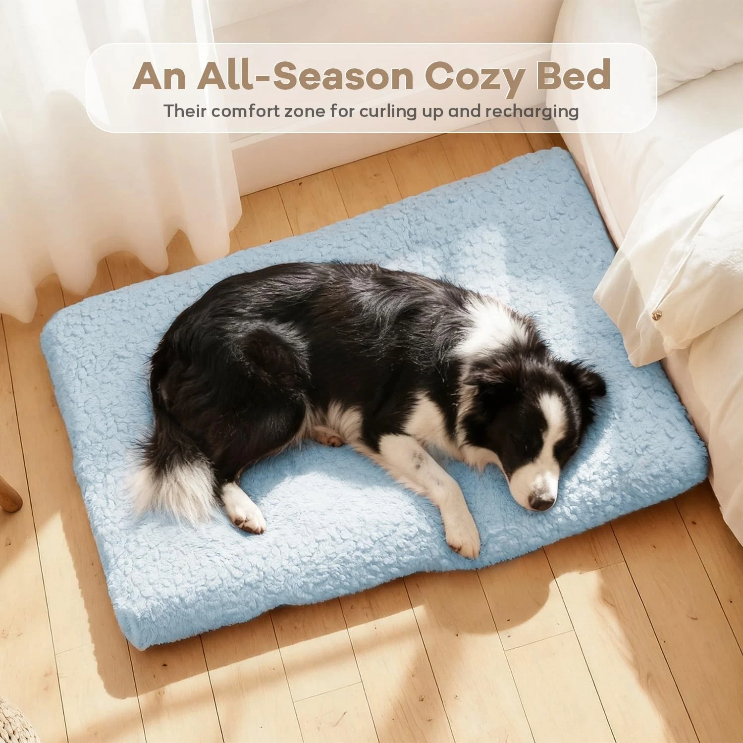 Pet Crate Bed Mattress Small Soft Washable Fleece Calming – Sky Blue 59x46x8cm
