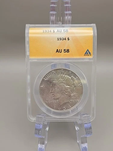 1934 $1 Peace Silver Dollar ANACS AU 58