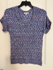 Dress Barn Top Womens Multicolor Medium M Crochet Blue Purple Pink MADE IN USA