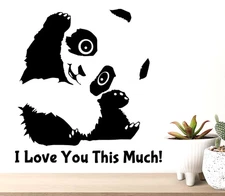 I Love You this Much Cute Panda Two 5" Indoor Matte Black Vinyl Decal Wall Door