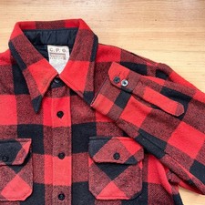 VTG 1970s Montgomery Ward Men's L Red Black Plaid Flannel Button-Up Shirt Jacket