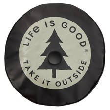 Life Is Good. Minimal Spruce Tree Rearview Camera Tire Cover True Black 32