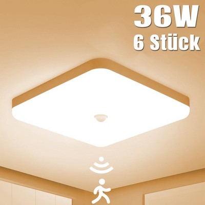 6x 36W LED Deckenleuchte mit Bewegungsmelder Deckenlampe Sensor Küche Flur Lampe