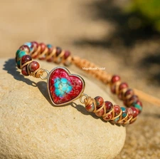 High-Quality Hand Braided Bracelet Women’s Heart Charm Gemstone Healing Jewelry