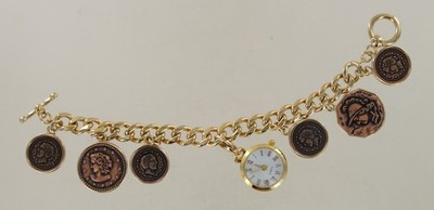 New Ashley Classics Faux Coin Charm Bracelet  Watch - Goldtone - by Espisito