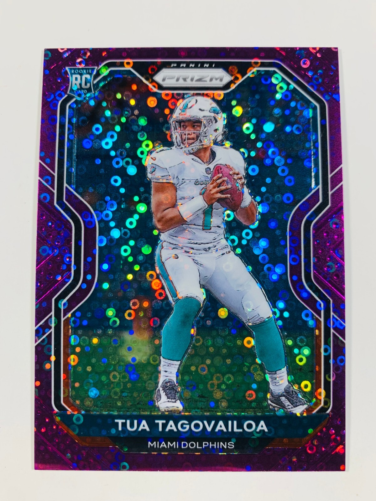 2020 Prizm Tua Tagovailoa No Huddle Purple Disco /35 Rookie RC Dolphins SSP #339