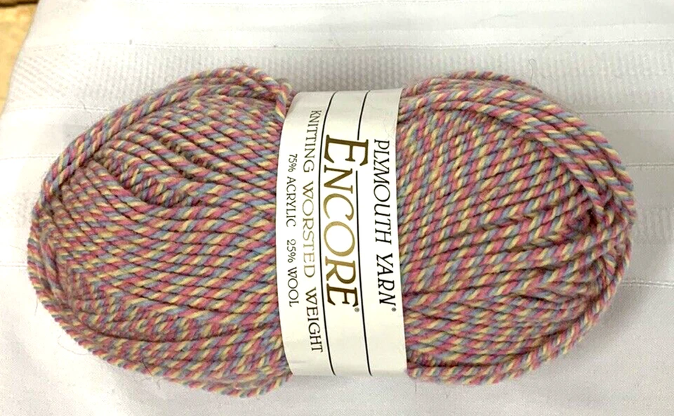 PLYMOUTH ENCORE Knitting Worsted Yarn -1011 Pink Blue Yellow Blend ~ Colorspun - Image 2 of 4