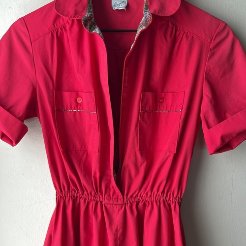 Altogether Fashions Damen 50er Jahre Shirt Taille Kleid Brusttasche halber Reißverschluss rot S/M - Bild 5 von 16