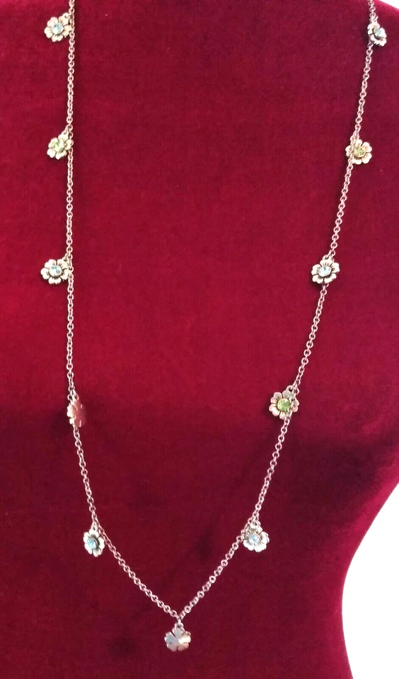 Collar de cadena Cookie Lee ~ ~ 36" alternando flores de pedrería azul/verde Foto 2 de 2