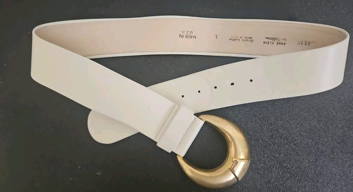 Anne Klein Calderon Belt Womens Sz L White Leather USA Gold  display picture 3