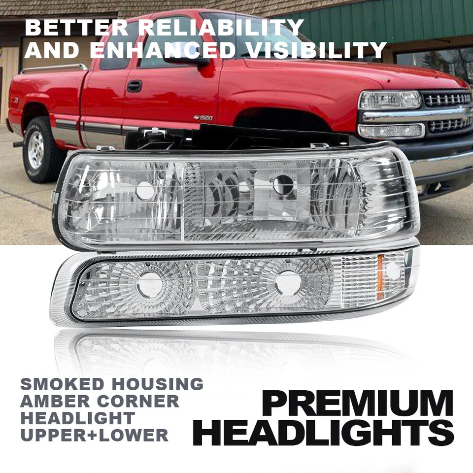 CHROME HEADLIGHT AMBER CORNER FIT FOR 99-02 CHEVY SILVERADO PICKUP TAHOE SPORT - Image 2 of 4