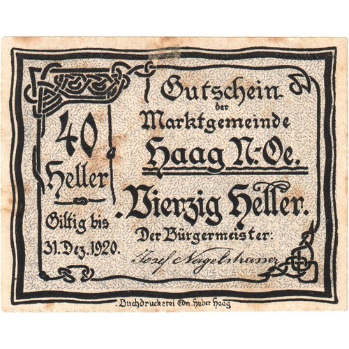 [#288154] Austria, Haag, 40 Heller, Ville, 1920, 1920-12-31, EF(40-45), Mehl:FS  - Afbeelding 1 van 2
