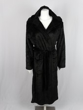 Womens Ladies Black Fluffy Hooded Robe Super Soft Plush Warm Spa Bathrobe
