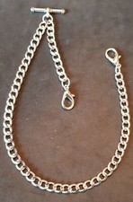 Albert pocket watch chain with t-bar and clasp,1 for own fob silver col  4 sizes
