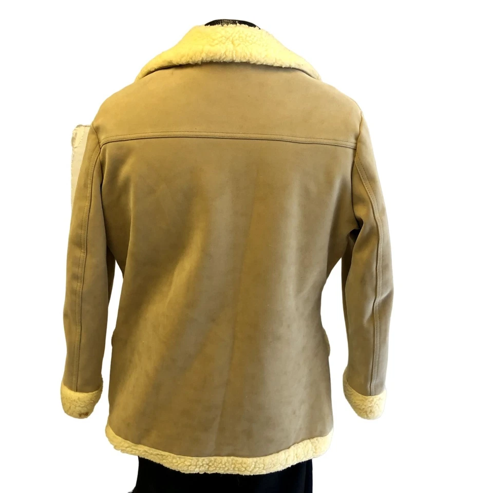 Vtg 70's Town N Ranch 米色 SHERPA 衬里人造绒面革西部夹克冬季外套 M — 第 3/4 张图片
