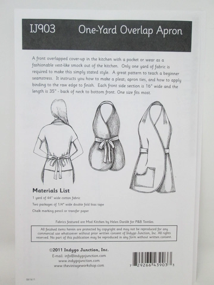 Indygo Junction One yard Overlap Apron Sewing Pattern Cut IJ903 - Image 2 of 4