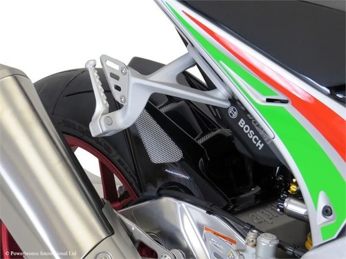Aprilia Tuono V4 13-2020 Carbon Look & Silver Mesh Rear Hugger by Powerbronze - Picture 2 of 2