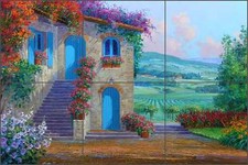 Ceramic Tile Mural Backsplash Senkarik Tuscan Landscape Vineyard Art MSA081