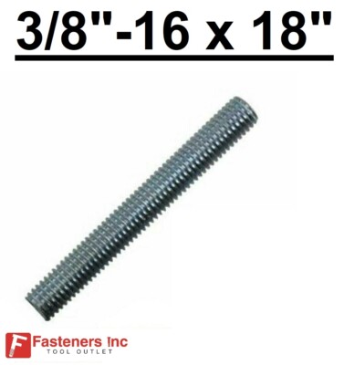 3/8''-16 x 18'' Zinc Plated Threaded Rod All-Thread (Choose Package Qty)