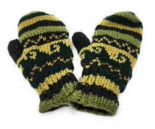 Hand Knit Wool Mittens Fleece Lined Made in Nepal Shades of Green