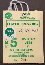 1987 NEW YORK JETS v SEATTLE SEAHAWKS Press Box Pass Ticket Football