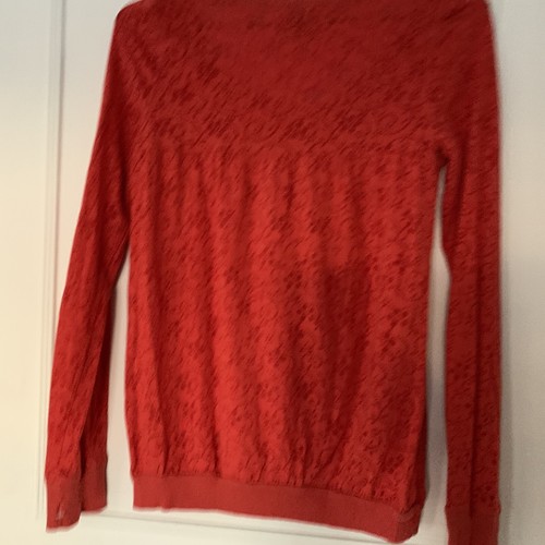 FREE PEOPLE Scoop Neck Burnout Henley Knit Shirt Top S Orange/red Loose Fit NICE - Picture 4 of 12