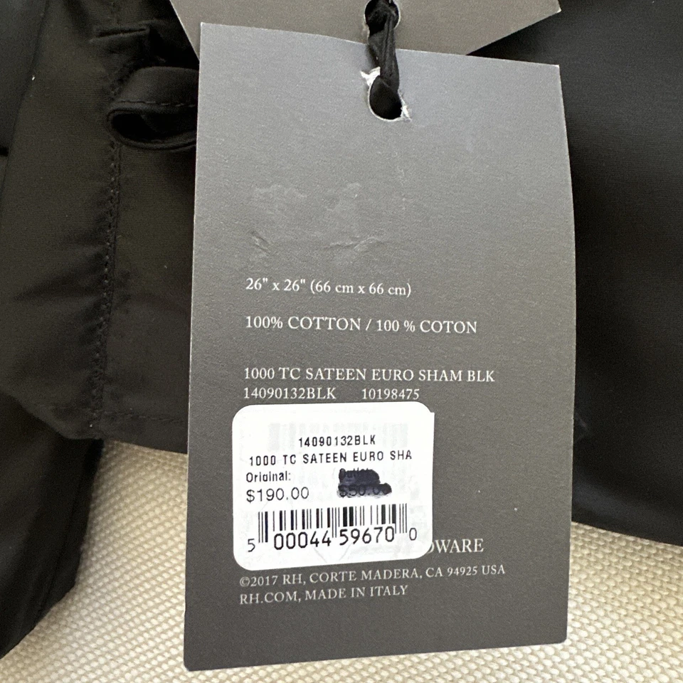 2 Restoration Hardware Euro Sham Italian 1000 Thread Count Luxe Sateen 黑色 — 第 3/4 张图片