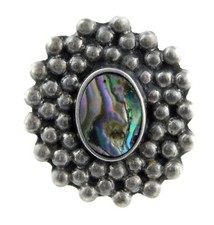 Vintage Mexico Sterling Silver Abalone Shell Dot Motif Statement Ring 925 Sz6.25