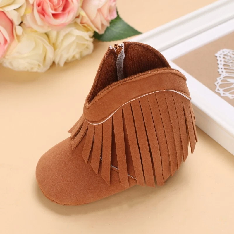 NUEVO Bebé Niño Niña Vaquero Botas con Flecos Suela Suave Bebé Cuna Zapatos Foto 4 de 4
