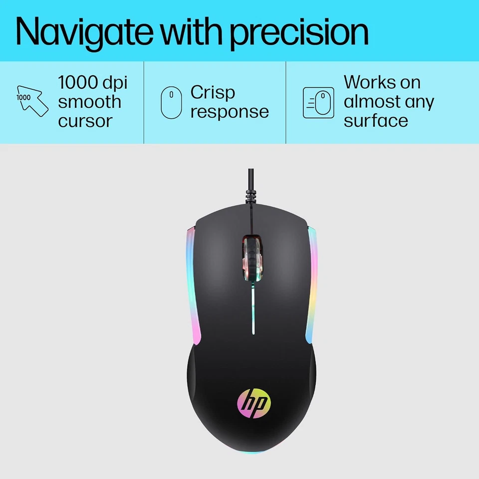 HP M160 USB Wired Gaming Optical Mouse with LED Backlight, 1000 DPI, 3 Buttons, - Image 3 of 4