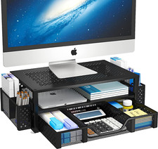 2 Tier Metal Monitor Stand Monitor Riser and Computer Desk Organizer with Drawer
