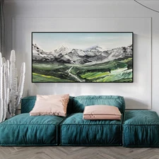 Hand Painted Abstract Green Mountain Oil Painting Snow Mountain Oil Painting