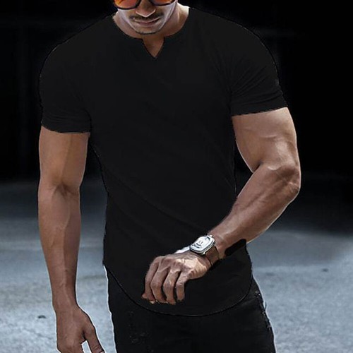 Men V-Neck Henley T-Shirt Tops Short Sleeve Slim Fit Golf Muscle Casual Blouseⓨ - Picture 12 of 21