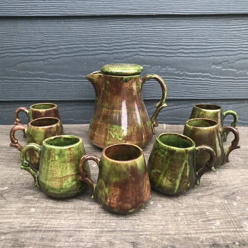 VTG Pottery Tea Coffee Service Mug Pot Pitcher Set Hobbyist MCM Clay Glazed