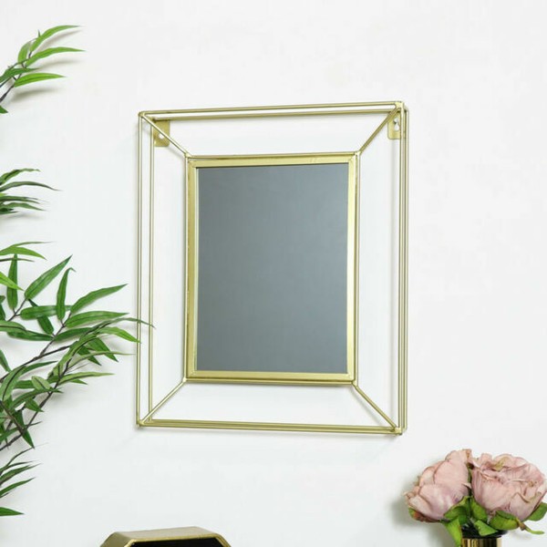 Small Rectangle Metal Gold 3d Wire Framed Wall Mirror