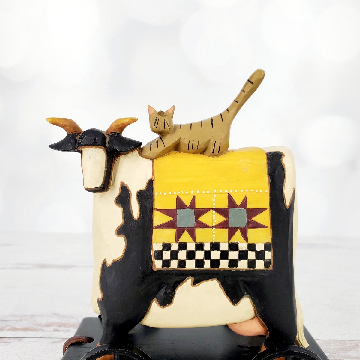 Williraye Studio Cat on Farmhouse Cow Pull Toy Figurine #WW1403