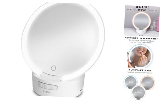 Portable Makeup Mirror with Lights and Bluetooth Speaker for Travel-image