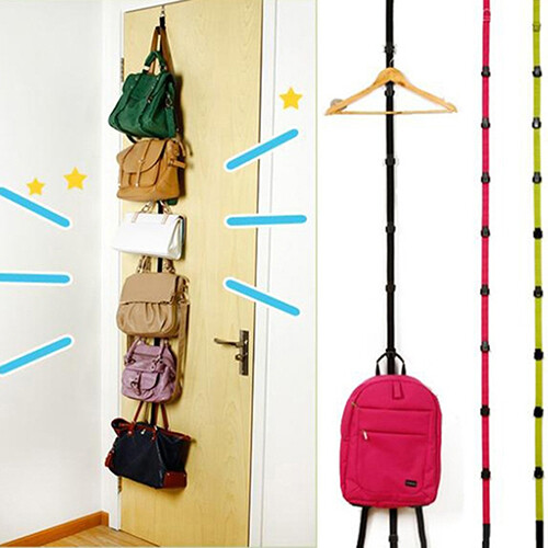 Adjustable 8 Hooks Over Door Straps Hanger Hat Bag Coat Clothes Rack Organizer - Picture 1 of 7