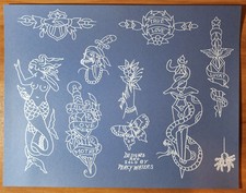 Percy Waters Traditional Vintage Style Tattoo Flash Sheet Mermaid, Pirate, USA