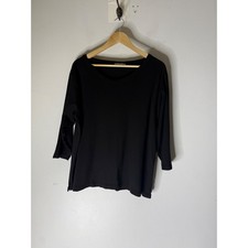 Prairie Cotton Black 100% Cotton Scoop Neck 3/4 Sleeve Top Large Made in USA