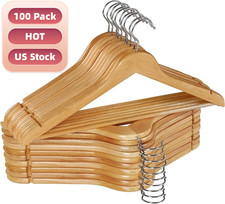 Premium Wooden Hangers 100 Pack Non-Slip Coat Clothes Hangers w/360 Swivel Hook